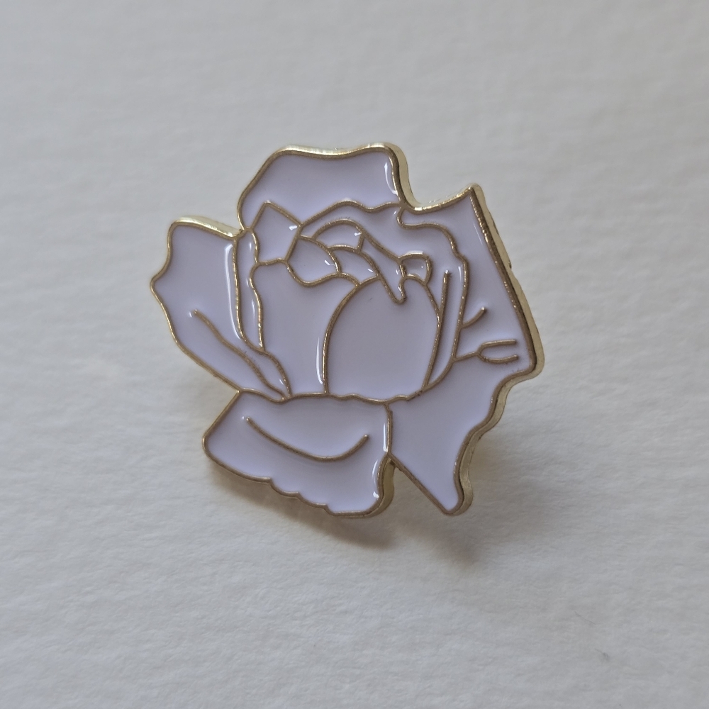 Gold-Trim White Rose Enamel Pin